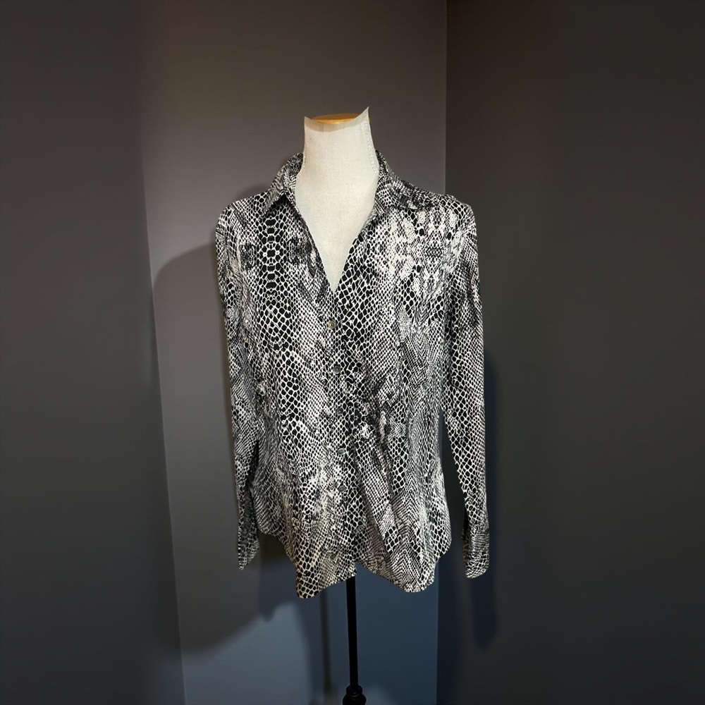 Calvin Klein Snakeskin shirt size LG black white button down long sleeve cotton - Picture 16 of 16